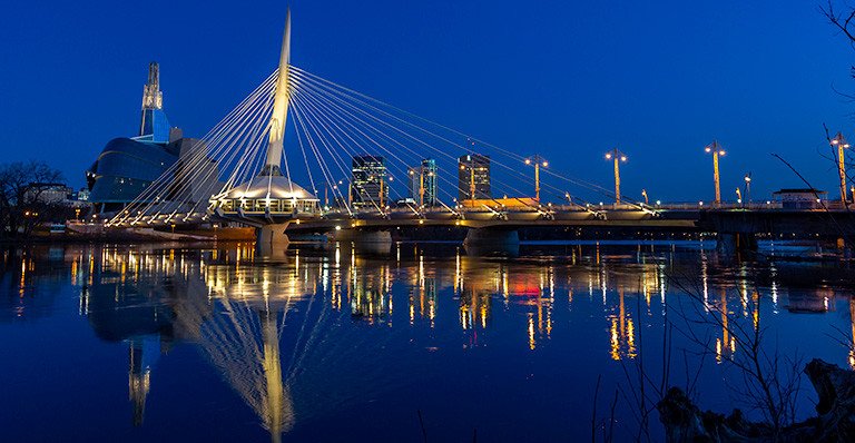 Esplanade Riel bridge in the early morning blue hour